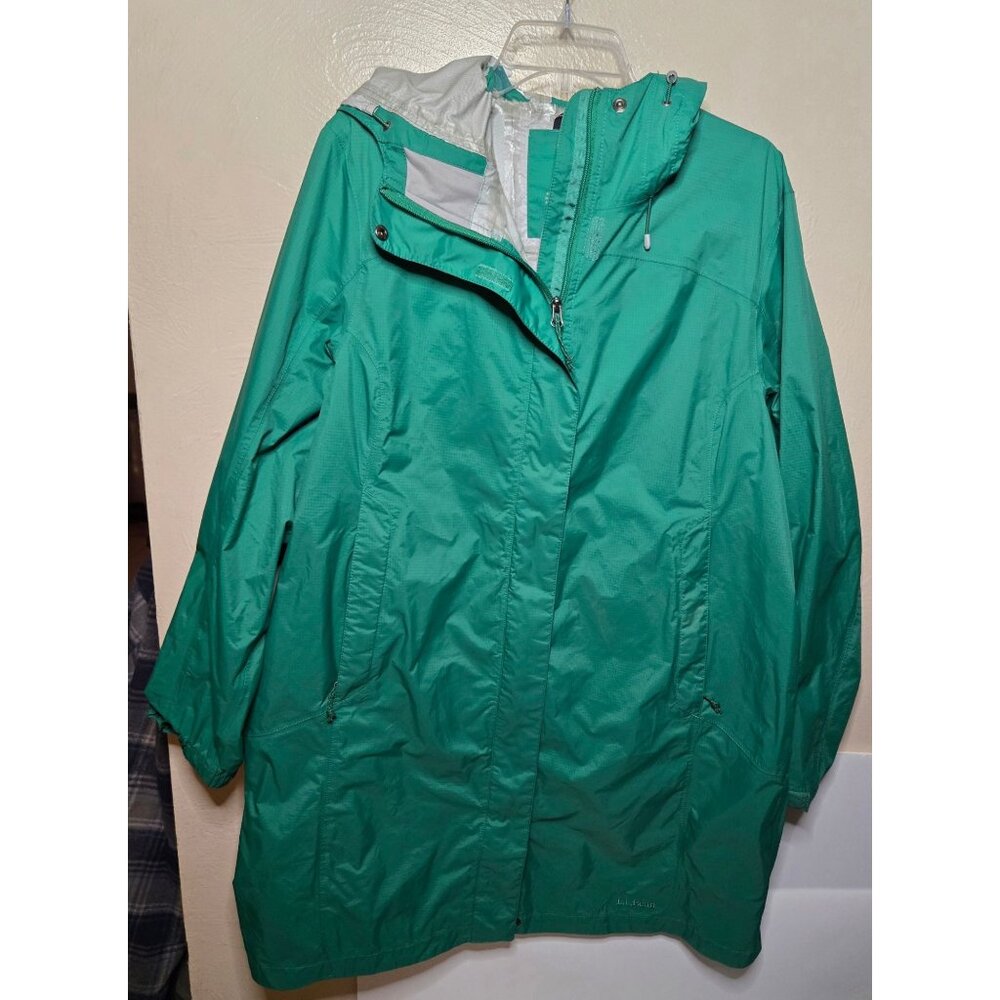 L.L. Bean Nylon Long Length Full Zip Trail Model Rain Jacket Size XL Women's